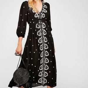 FREE PEOPLE Embroidered Fable Midi Black Dress, small